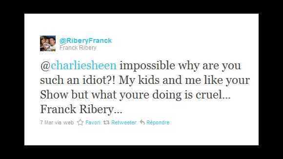 Charlie Sheen ... la déclaration de Franck Ribery sur sa page Twitter