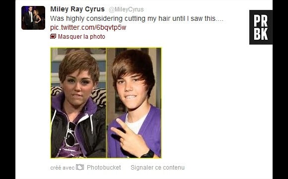 Miley Cyrus critique Justin Bieber sur Twitter