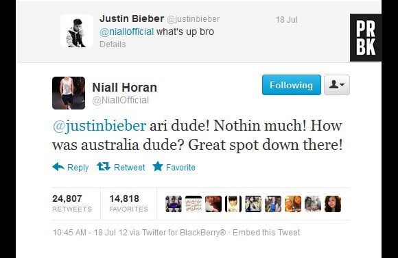 Conversation 2.0 entre Justin Bieber et Niall Horan