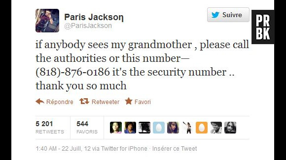 Appel au secours de Paris Jackson sur Twitter