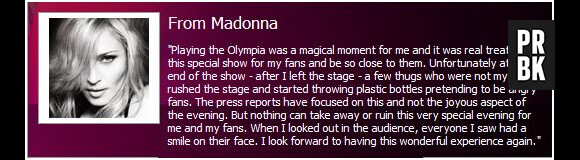 Madonna s'explique sur son site officiel !