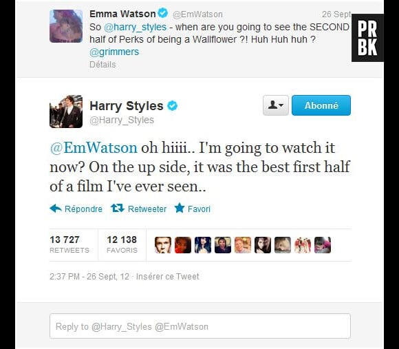 Harry Styles et Emma Watson se taquinent sur Twitter