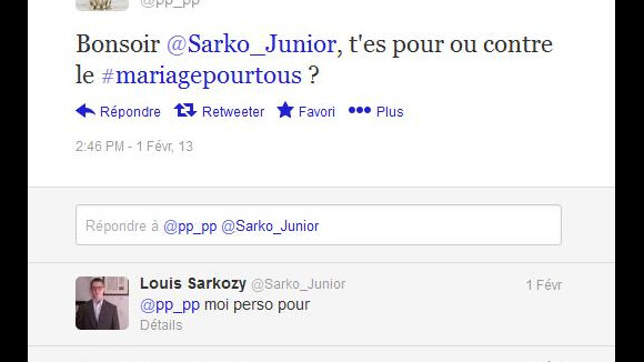 Mariage gay : Louis Sarkozy pour ? Sa réponse sur Twitter !