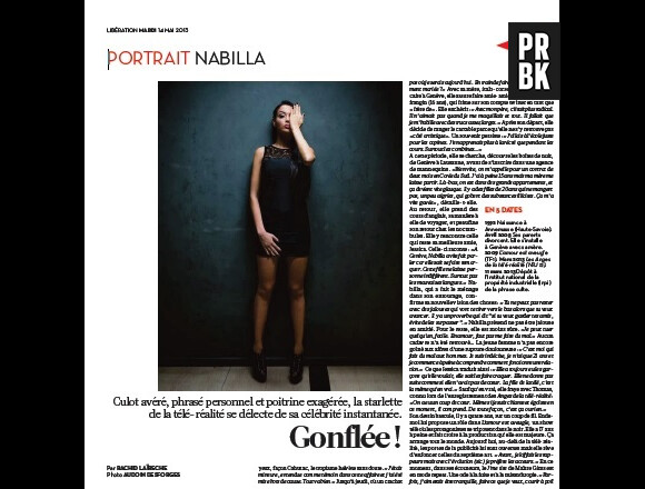 Nabilla Benattia a son portrait en 4e de couv de Libération le 14 mai 2013