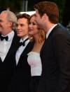 Liam Hemsworth, Jennifer Lawrence et Sam Claflin en noir et blanc sur la Croisette