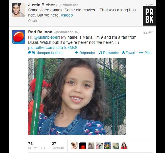La petite Maria corrige les fautes de Justin Bieber sur Twitter