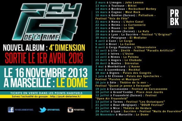 La tournée 2013 des Psy 4 de la Rime se termine le 16 novembre à Marseille