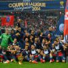 PSG : les joueurs fêtent la victoire en finale de la Coupe de la Ligue, le 19 avril 2014 au Stade de France