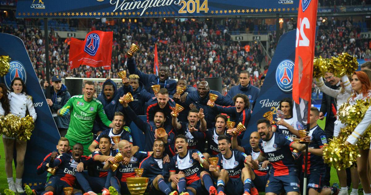 PSG les joueurs fêtent la victoire en finale de la Coupe de la Ligue, le 19 avril 2014 au PSG les joueurs fêtent la victoire en finale de la Coupe de la Ligue, le 19 avril 2014 au