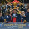 PSG : les joueurs fêtent la victoire en finale de la Coupe de la Ligue, le 19 avril 2014 au Stade de France