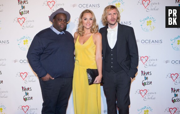 Issa Doumbia, Joy Esther et Jean-Baptiste Shelmerdine prennent la pose pour le 9ème gala Par Coeur, le 25 septembre 2014