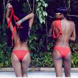 Rihanna enlève le haut de son maillot de bain avec une amie