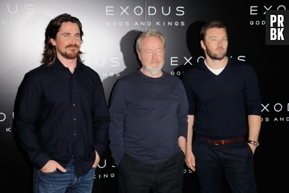 Christian Bale, Ridley Scott et Joel Edgerton à la conférence de presse de Exodus : Gods and Kings à Paris
