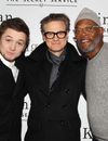 Taron Edgerton, Colin Firth et Samuel L. Jackson à une projection de Kingsman : Services Secrets en décembre 2014