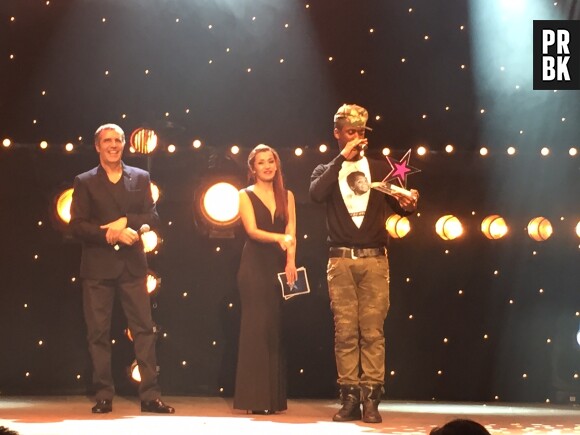 Black M, vainqueur du Prix du public sur la scène de La Cigale pour le Prix Talents W9 à Paris, le 27 janvier 2015