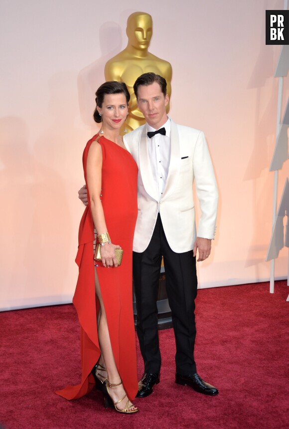 Benedict Cumberbatch et sa compagne sur le tapis rouge des Oscars, le 22 février 2015 à Los Angeles