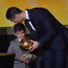 Cristiano Ronaldo et son fils Cristiano Ronaldo Junior, le 12 janvier 2015 à Zurich pendant la cérémonie du Ballon d'or