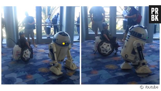 Un enfant handicapé danse avec R2-D2