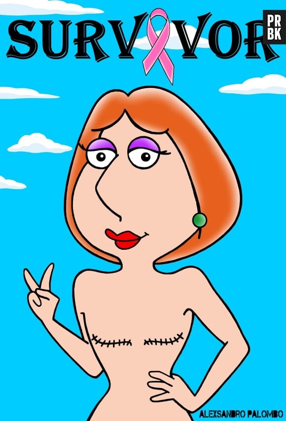 Lois de la série Family Guy avec les cicatrices d'une ablation mammaire, un détournement de l'artiste AleXsandro Palombo qui sensibilise le public au cancer du sein.