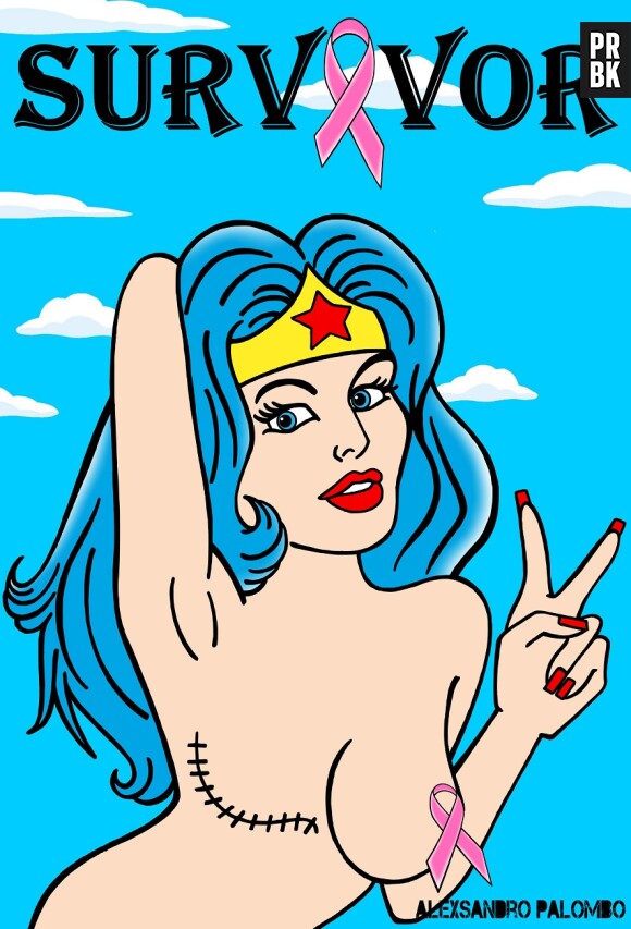 Wonder Woman avec les cicatrices d'une ablation mammaire, un détournement de l'artiste AleXsandro Palombo qui sensibilise le public au cancer du sein.