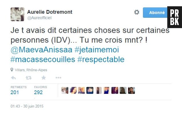 Aurélie Dotremont : un message Twitter pour soutenir Maeva