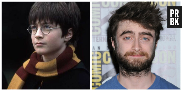 Daniel Radcliffe (Harry) : à gauche dans Harry Potter en 2001, à droite au Comic Con en juillet 2015
