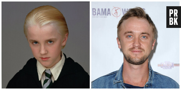 Tom Felton (Draco) : à gauche dans Harry Potter en 2001, à droite à Los Angeles en avril 2015