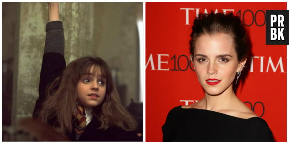 Emma Watson (Hermione) : à gauche dans Harry Potter en 2011, à droite à la soirée Time 100 en avril 2015 à NY