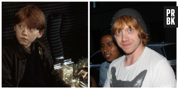 Rupert Grint (Ron) : à gauche dans Harry Potter en 2001, à droite à NY en juillet 2014