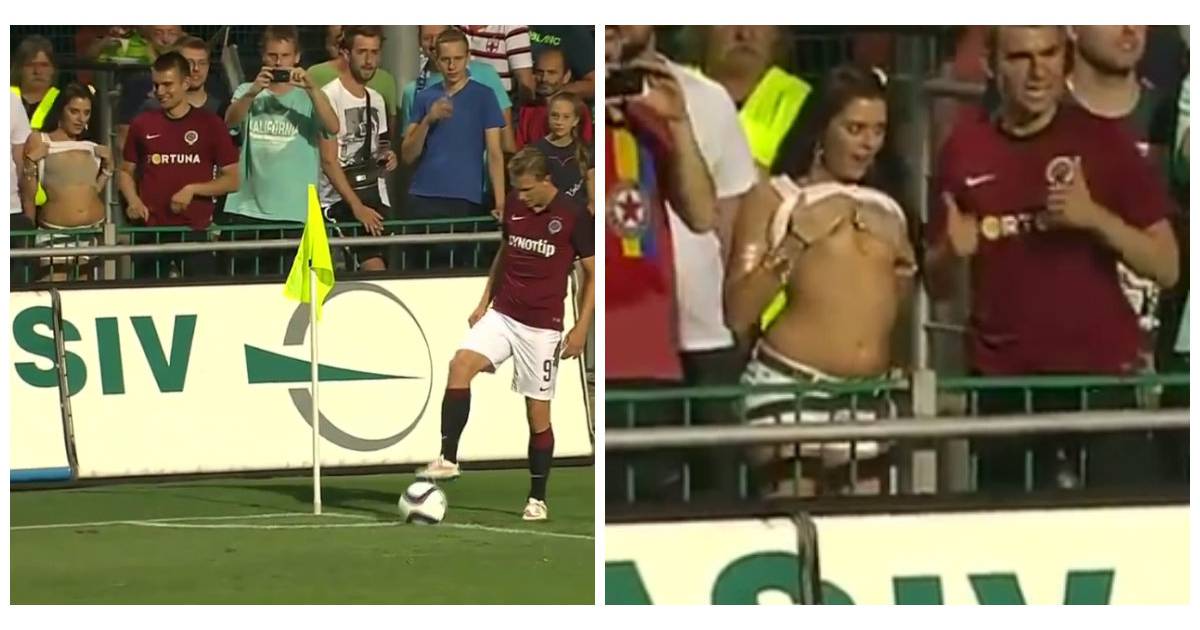 Il Jouit Sur Ses Seins OMG ! Une supportrice sexy enlève le haut pour motiver son joueur