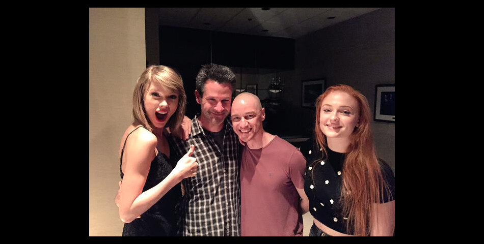 Taylor Swift avec James McAvoy et Sophie Turner du film X-Men : Apocalypse, le 8 juillet 2015