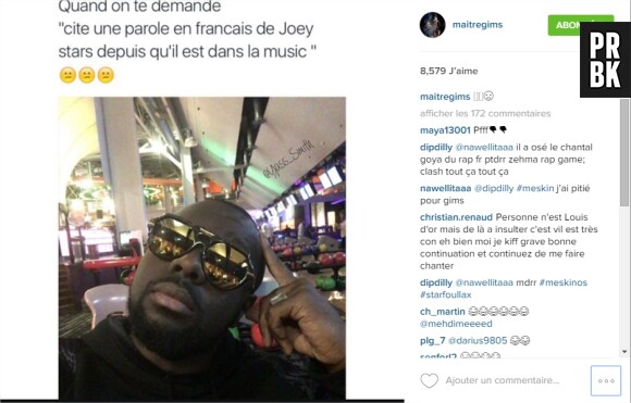 Maitre Gims se moque de JoeyStarr sur Instagram