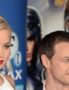 Jennifer Lawrence avec James McAvoy et Oscar Isaac à l'avant-première de X-Men Apocalypse à Londres en mai 2016