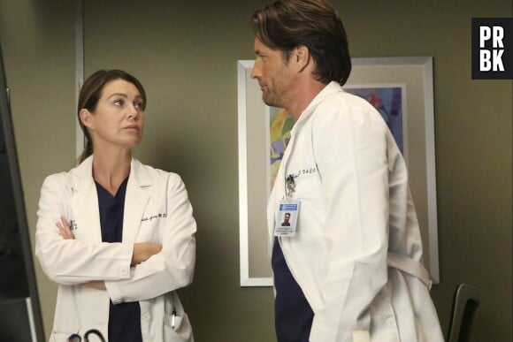 Grey's Anatomy saison 13, épisode : Riggs (Martin Henderson) et Meredith (Ellen Pompeo) sur une photo
