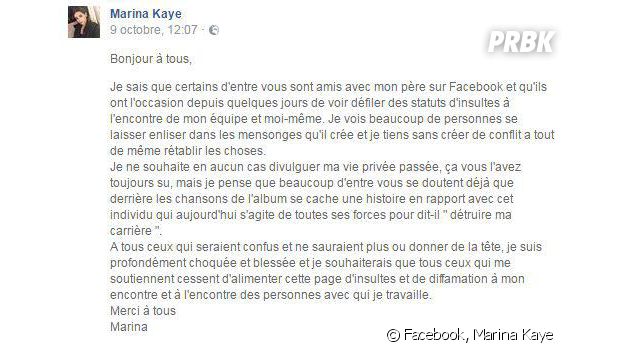Marina Kaye règle ses comptes avec son père : "il veut détruire ma carrière"