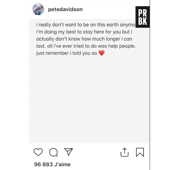 Pete Davidson : son message inquiétant posté le samedi 15 décembre sur Instagram