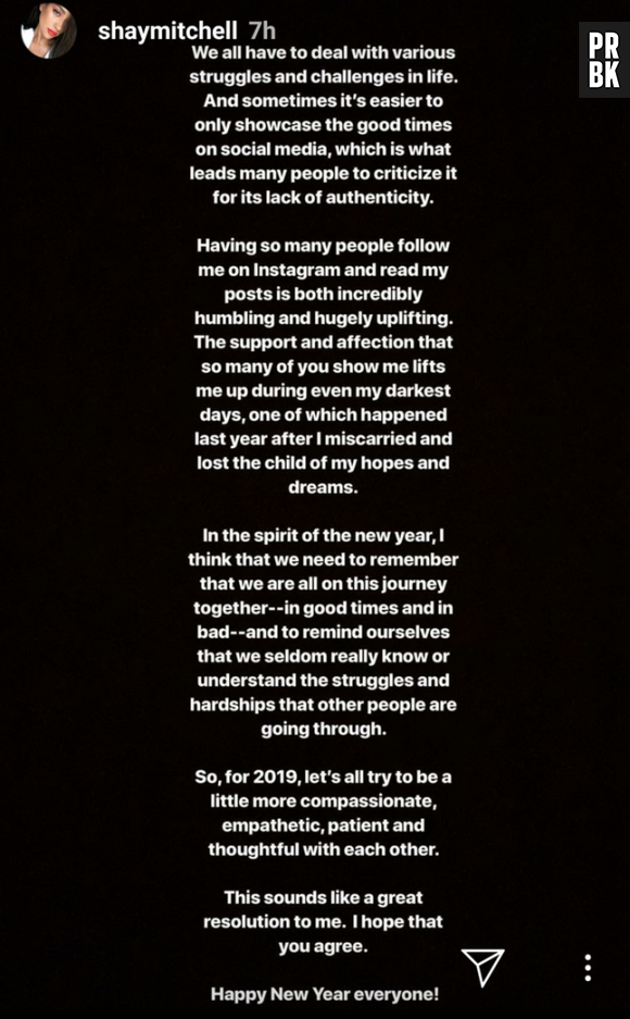 Shay Mitchell (Pretty Little Liars) : son message où elle dévoile sa fausse couche sur Instagram Stories