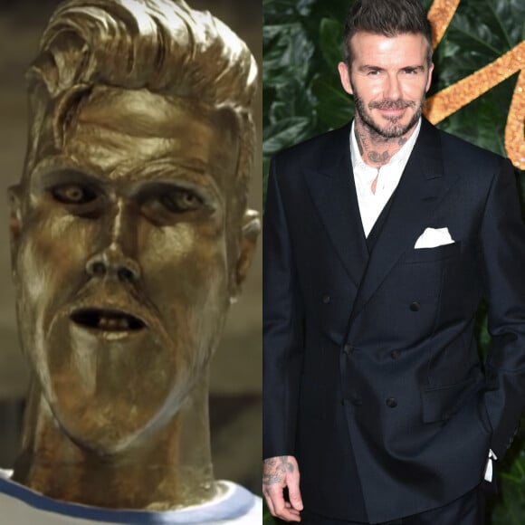 David Beckham piégé par James Corden : découvrez la vidéo hilarante du prank avec la fausse et horrible statue à l'effigie du footballeur.