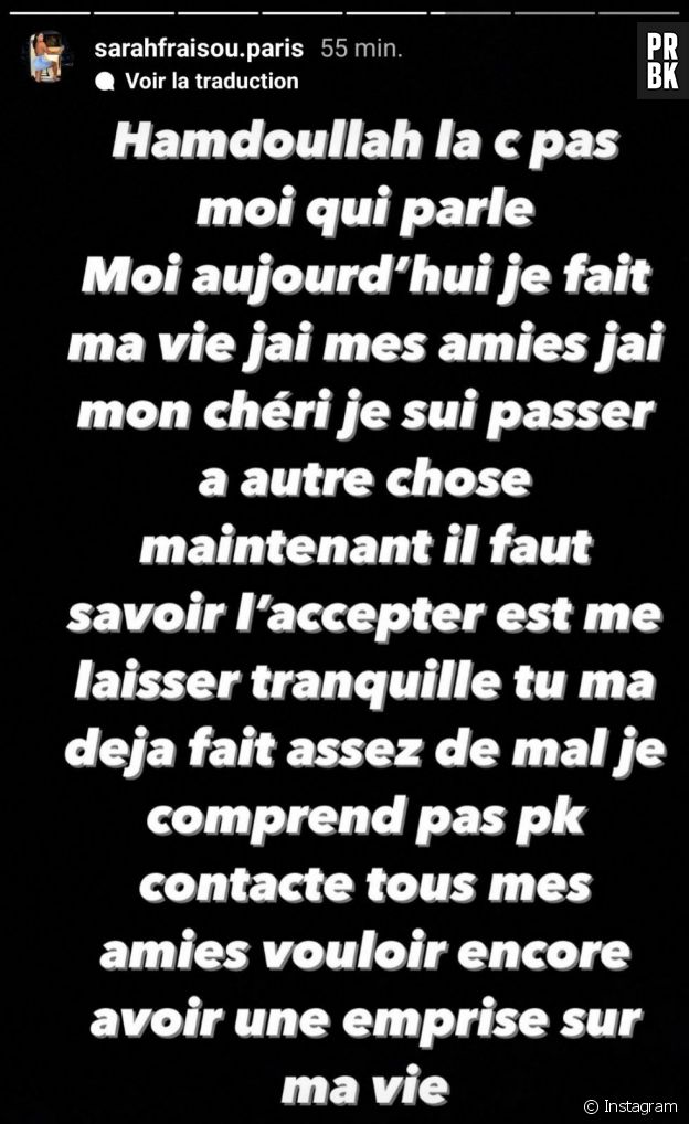 Sarah Fraisou annonce avoir porté plainte contre Ahmed en stories sur Instagram le 26 avril 2022