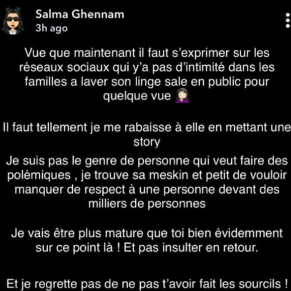 Maeva Ghennam VS sa cousine Salma : gros clash sur Snapchat pour une affaire de sourcils.