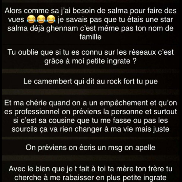 Maeva Ghennam VS sa cousine Salma : gros clash sur Snapchat pour une affaire de sourcils.