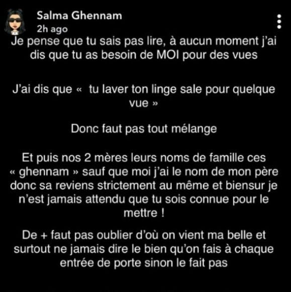 Maeva Ghennam VS sa cousine Salma : gros clash sur Snapchat pour une affaire de sourcils.