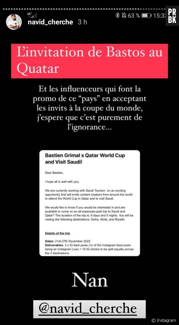Les Marseillais payés pour assister à la Coupe du Monde au Qatar ? Navid cherche dévoile une preuve