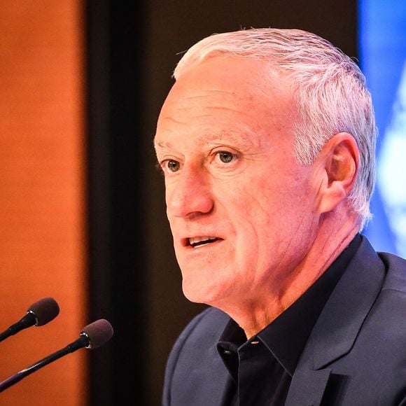 Didier Deschamps lors de la conférence de presse pour la liste des joueurs sélectionnés pour les éliminatoires de l'UEFA Euro 2024 au siège de la Fédération française de football à Paris, le 16 mars 2023.  Didier DESCHAMPS during press conference for the list of players selected for the UEFA Euro 2024 qualifiers on 24 and 27 March 2023, at headquarters of the French Football Federation on March 16, 2023 in Paris, France. 