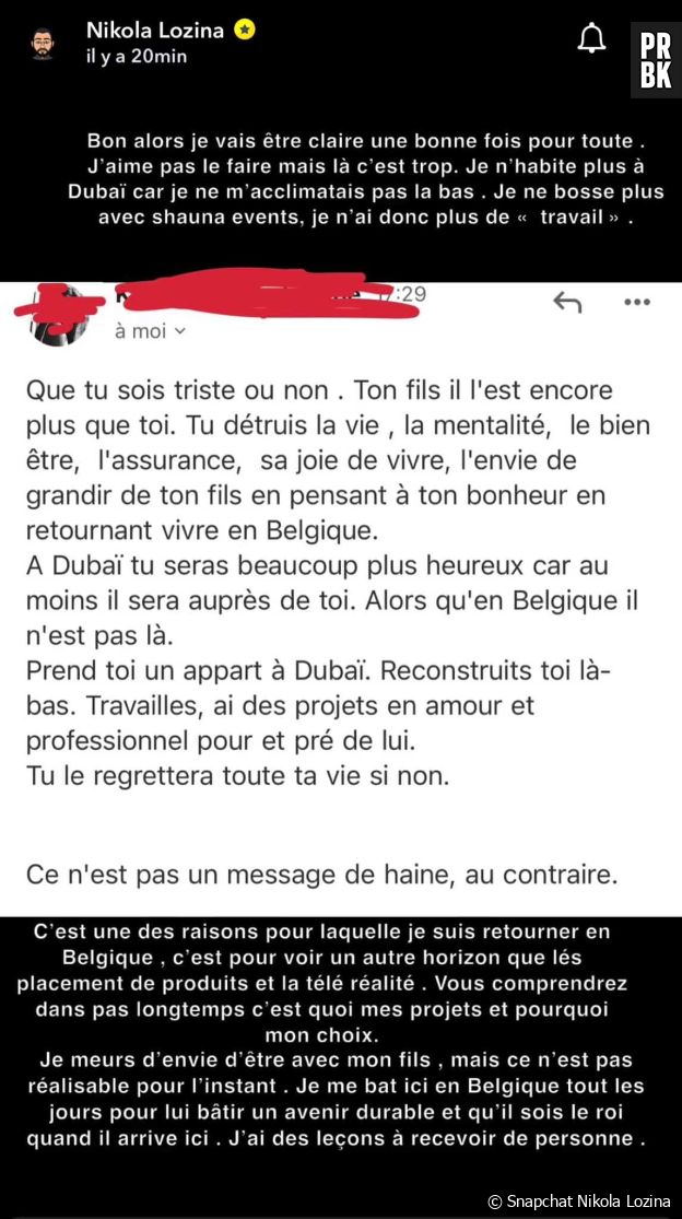 Nikola Lozina partage le message d'un hater et fait une mise au point sur sa situation actuelle