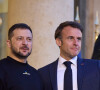 Emmanuel Macron, président de la République Française, reçoit le président ukrainien Volodymyr Zelensky au Palais de l'Elysée à Paris, le 13 mai 2023. 