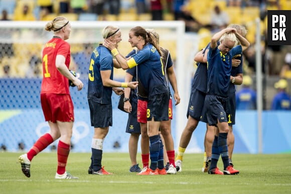 Nilla Fischer et Lotta Schelin, Suède - Jeux Olympiques (JO) de Rio 2016 - Football féminin, la Suède élimine le Brésil en demi-finale le 16 août 2016. 