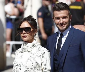 Victoria Beckham et son mari David Beckham - Les célébrités arrivent à l'église pour célébrer l'union du footballeur Sergio Ramos et de l'actrice Pilar Rubio à Seville en Espagne, le 15 juin 2019. 