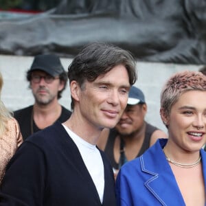 Christopher Nolan,Robert Downey Jr., Emily blunt, Cillian Murphy, Florence Pugh et Matt Damon au photocall du film "Oppenheimer" sur Trafalger Square à Londres, Royaume Uni, le 12 juillet 2023. 