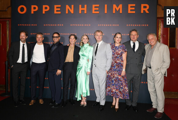 Trond Fausa Aurvaag, Matt Damon, Robert Downey Jr., Cillian Murphy, Emily Blunt, Christopher Nolan et sa femme Emma Thomas, Jason Clarke, Charles Roven (producteur) - Première du film "Oppenheimer" au Grand Rex à Paris le 11 juillet 2023. © Coadic Guirec/Bestimage 